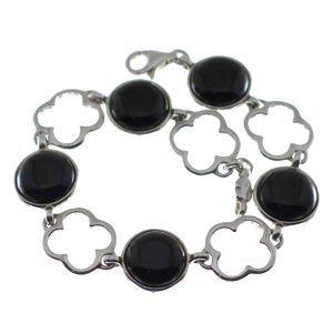 Pulsera de azabache con plata de ley, tréboles y piedras