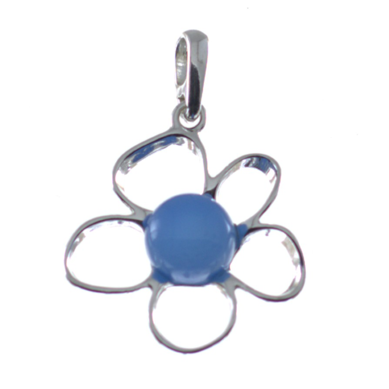 Colgante ágata flor azul con plata