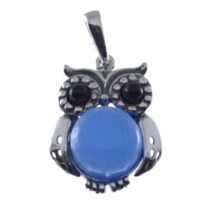 Colgante de ágata azul con plata de ley, búho azul
