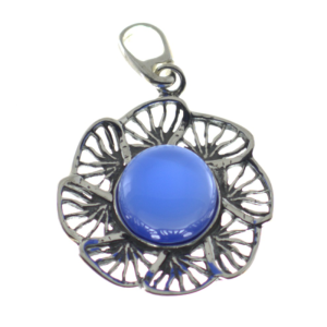 Colgante ágata azul con plata de ley, flor azul
