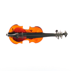 Broche de violín perfecto de ámbar con plata