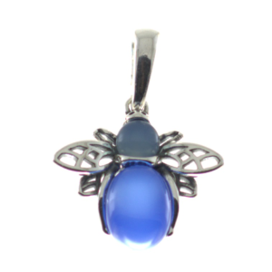 Colgante de ágata azul con plata de ley, pequeña abeja azul