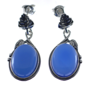 Pendientes grandes y azules en ágata y plata