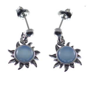 Pendientes pequeños soles en ágata azul con plata - crisocola.net