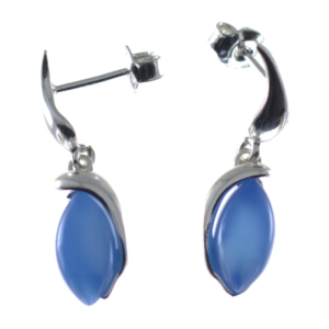 Pendientes elegantes y cortos de ágata azul con plata