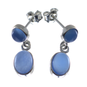 Pendientes dos piedras azules ágata azul con plata