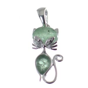 Colgante de gato verde en venturina y plata