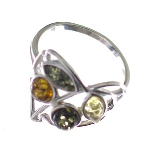 Anillo corazón de multicolor en ámbar y plata