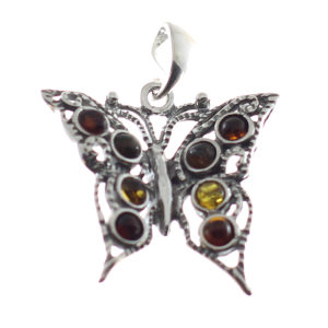 Colgante mariposa con puntos en ámbar y plata