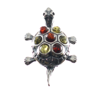 Colgante tortuga colorida en ámbar y plata