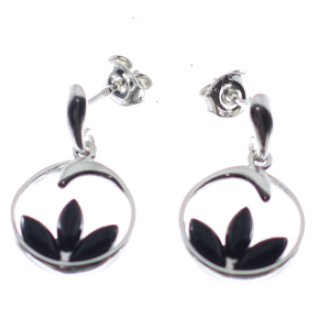 Pendientes tres piedras negras en azabache y plata