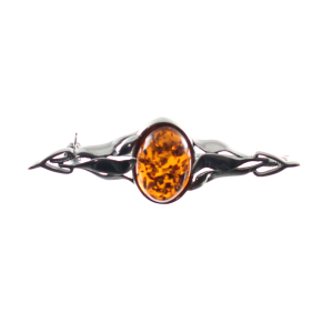 Broche forestal en ámbar y plata