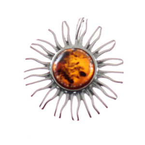 Colgante del sol radiante en ámbar y plata