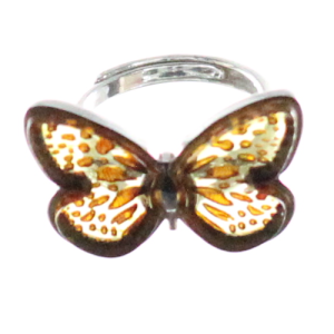Sortija de mariposa en ámbar y plata