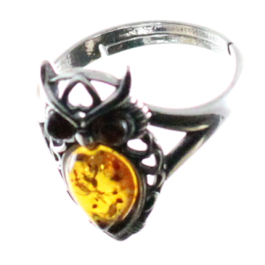 Anillo búho en ámbar y plata
