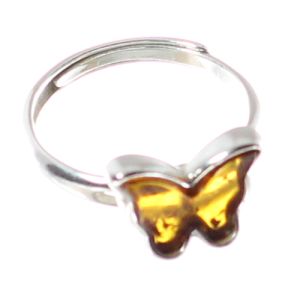 Anillo regulable de mariposa en ámbar y plata