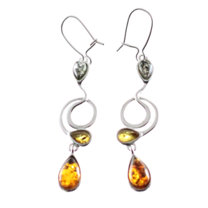 Pendientes largos en ámbar y plata