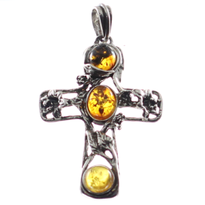 Colgante de cruz en ámbar y plata - crisocola.net