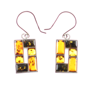 Pendientes rectangulares en ámbar y plata