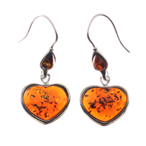 Pendientes corazones de ámbar y plata - crisocola.net
