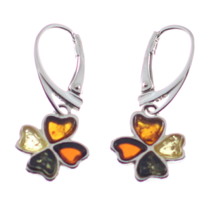 Pendientes tréboles de colores en ámbar y plata